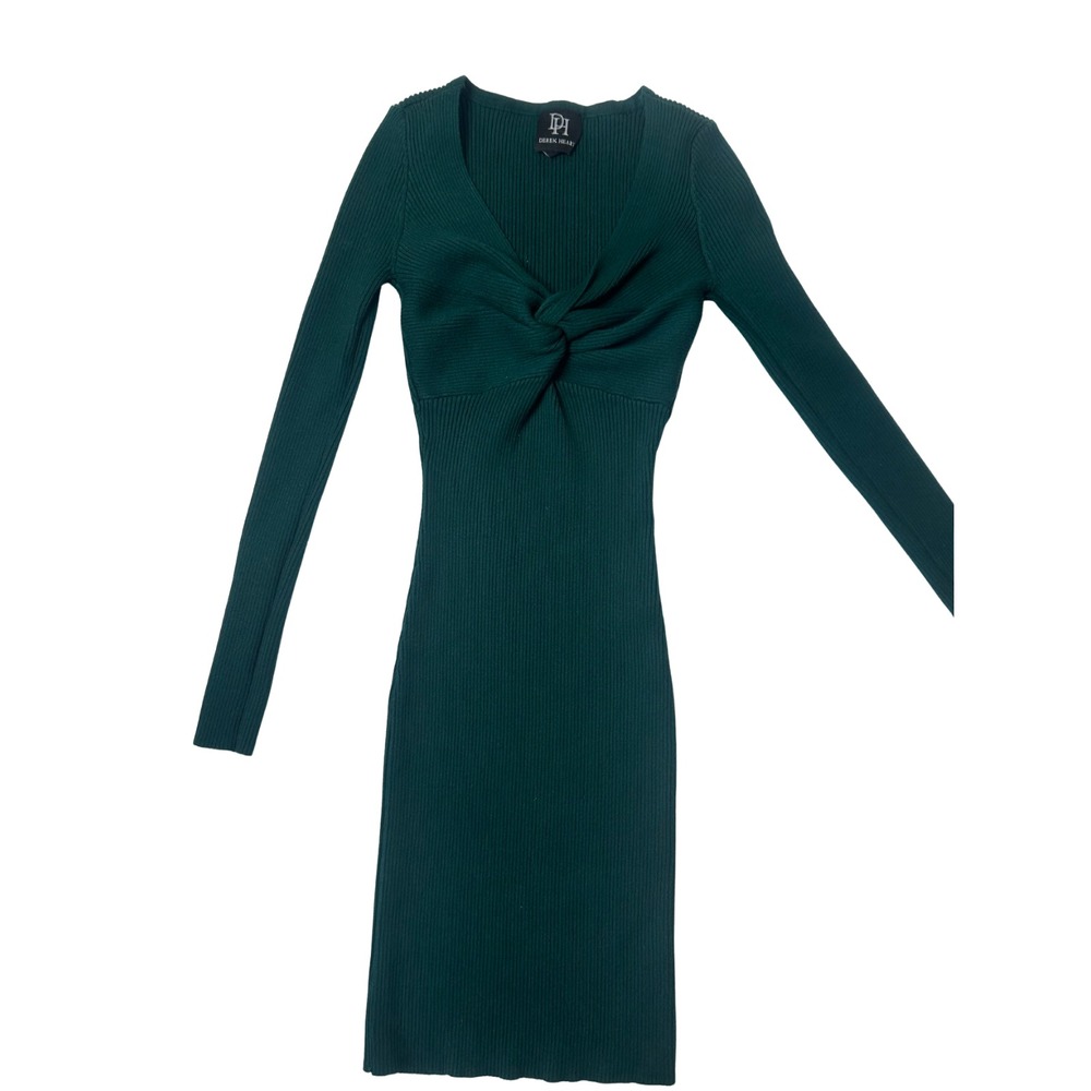 Derek Heart Long Sleeve Ribbed Knit Twist Front Bodycon Dress – Forest Green – S
